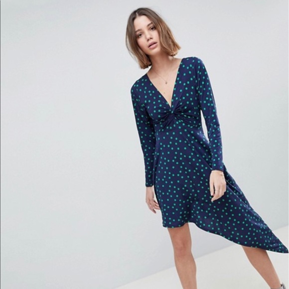 asos blue polka dot dress
